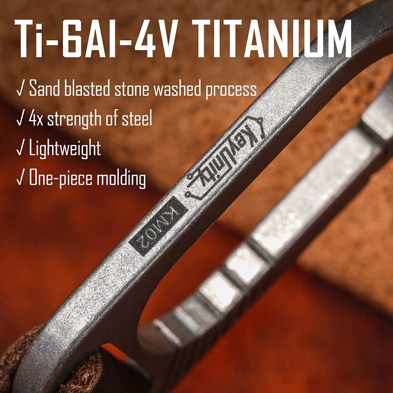 KeyUnity KM02SW Titanium Belt Clip Carabiner Leather Keychain Holder with Removable Stainless Steel Key Ring (Sandblasted) - Image 3
