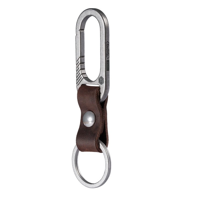 KeyUnity KM02SW Titanium Belt Clip Carabiner Leather Keychain Holder with Removable Stainless Steel Key Ring (Sandblasted) - Image 1