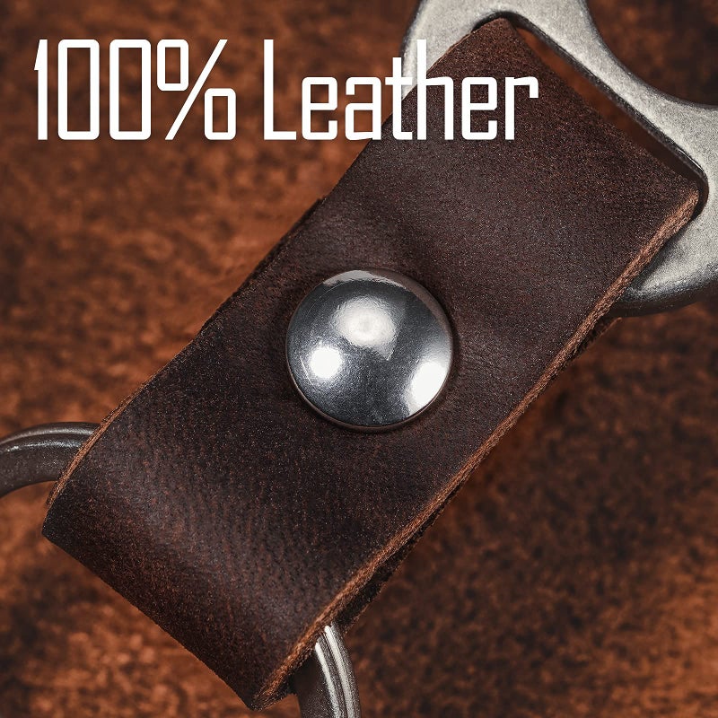 KeyUnity KM02SW Titanium Belt Clip Carabiner Leather Keychain Holder with Removable Stainless Steel Key Ring (Sandblasted) - Image 4