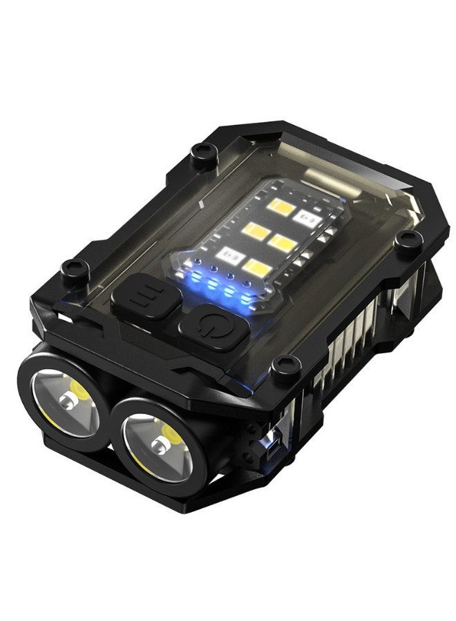 ماركة غير محددة فلاشلايت صغير وقوي، فلاشلايت LED صغير وقوي EDC، مزود بإضاءة فلاش حمراء وزرقاء، فلاشلايت محمول قابل للشحن عبر USB-C لحمل المفاتيح، مثالي للتخييم والمشي في الطبيعة والطوارئ 