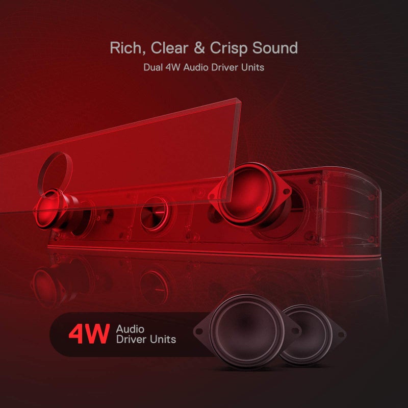 Redragon GS560 RGB Desktop Soundbar, 2.0 Channel Computer Speaker with Dynamic Lighting Bar Audio-Light Sync/Display, Touch-Control Backlit with Volume Knob, USB Powered w/ 3.5mm Cable, Black - Image 5