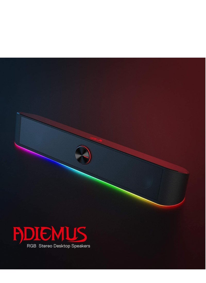Redragon GS560 RGB desktop soundbar 2.0 channel computer speaker with dynamic lighting bar audio light sync display touch control backlit with volume knob USB powered with 3.5mm cable