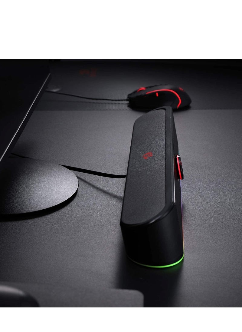 Redragon GS560 RGB desktop soundbar 2.0 channel computer speaker with dynamic lighting bar audio light sync display touch control backlit with volume knob USB powered with 3.5mm cable