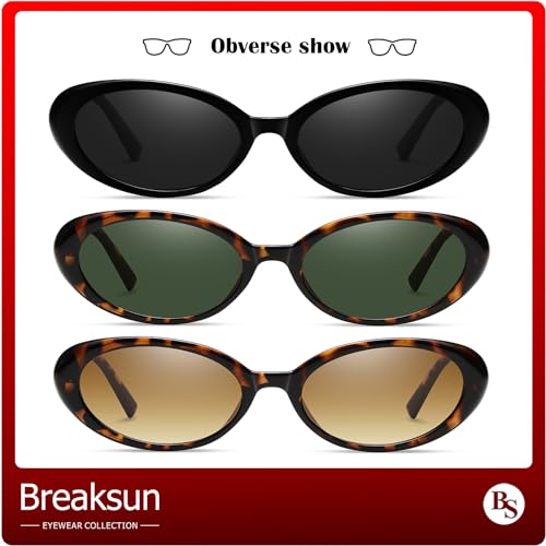 Breaksun Retro Oval Sunglasses for Women Men Fashion Small Oval Sunglasses 90s Vintage Shades (Black/Grey+ G15+ Brown Gradient) - Image 5