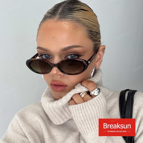 Breaksun Retro Oval Sunglasses for Women Men Fashion Small Oval Sunglasses 90s Vintage Shades (Black/Grey+ G15+ Brown Gradient) - Image 4