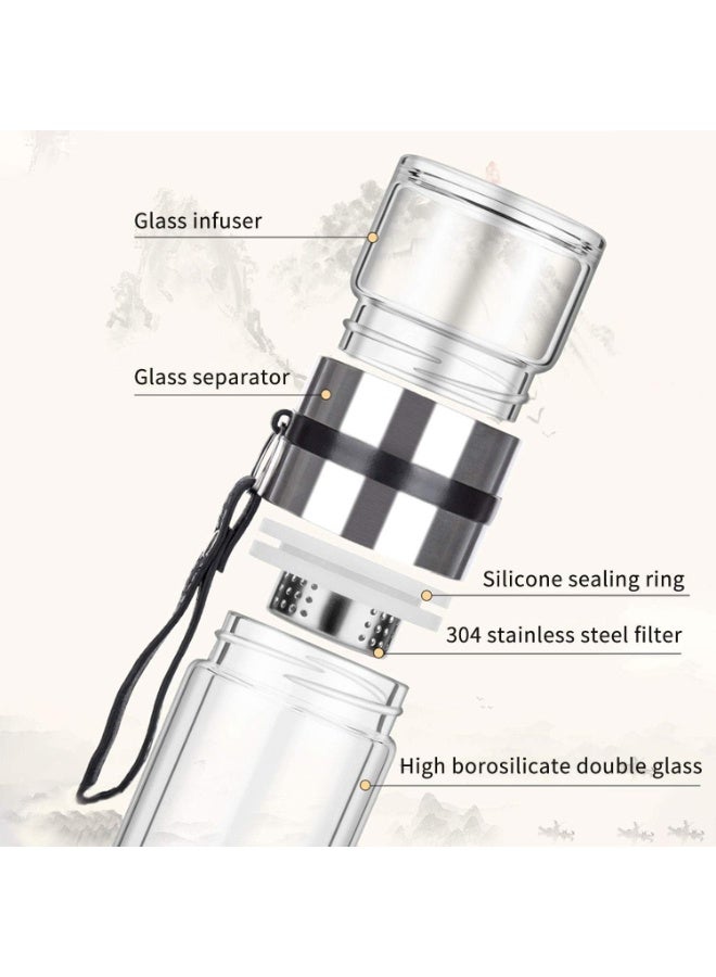 PARACITY Glass Tea Infuser Bottle Tea Flood Cup Double Wall Borosilicate Portable Travel Tumbler Mug Leakproof for Loose Leaf Flower Herbal Tea Bags 13 OZ/380ML - Image 3