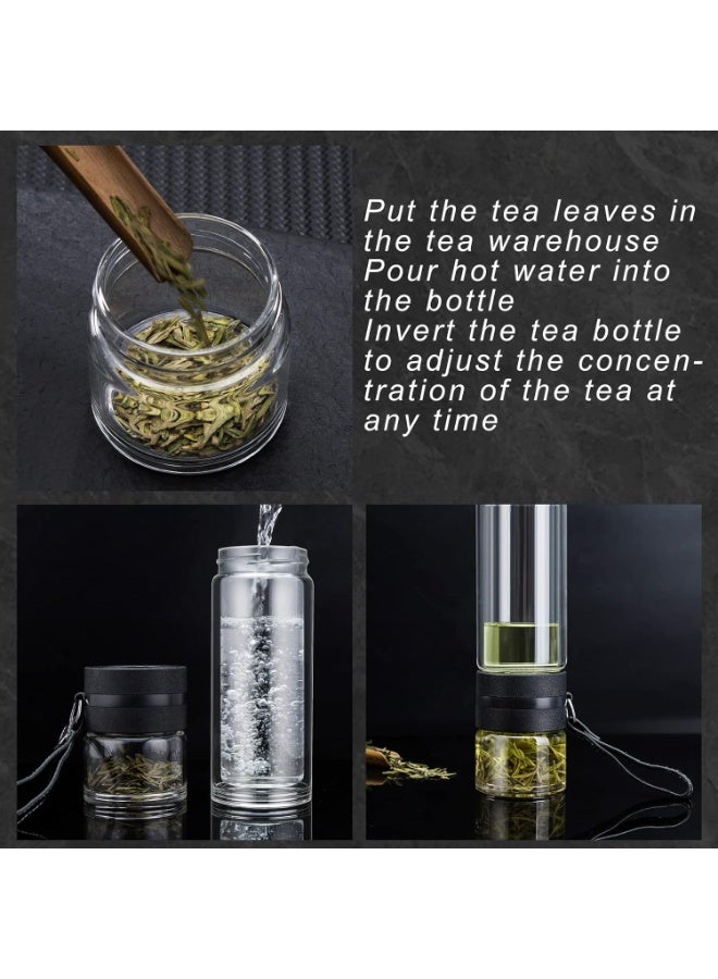 PARACITY Glass Tea Infuser Bottle Tea Flood Cup Double Wall Borosilicate Portable Travel Tumbler Mug Leakproof for Loose Leaf Flower Herbal Tea Bags 13 OZ/380ML - Image 2