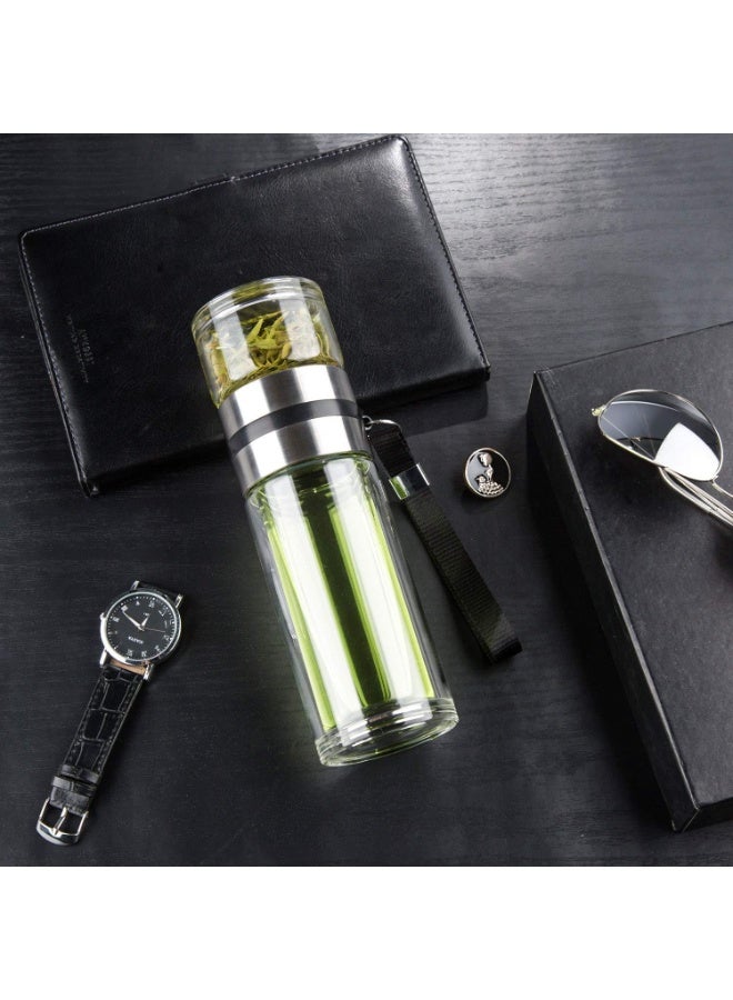 PARACITY Glass Tea Infuser Bottle Tea Flood Cup Double Wall Borosilicate Portable Travel Tumbler Mug Leakproof for Loose Leaf Flower Herbal Tea Bags 13 OZ/380ML - Image 4