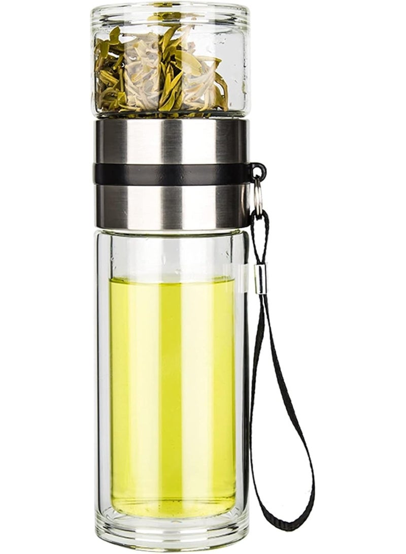 PARACITY Glass Tea Infuser Bottle Tea Flood Cup Double Wall Borosilicate Portable Travel Tumbler Mug Leakproof for Loose Leaf Flower Herbal Tea Bags 13 OZ/380ML - Image 1