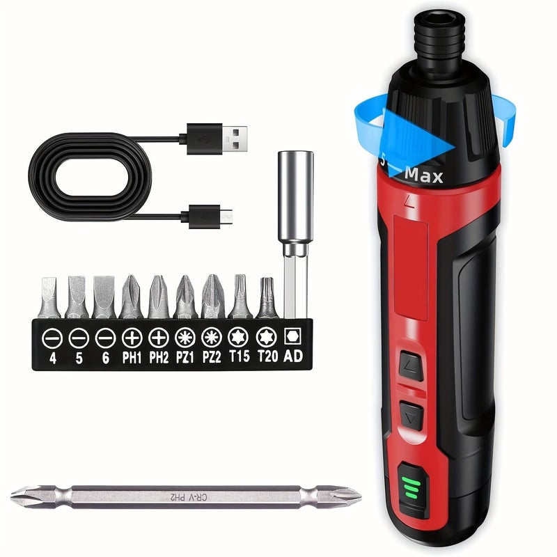 Red and Black 6 Speed Torque Rechargeable Electric Screwdriver 2000mAh Mini Drill Set - Image 1