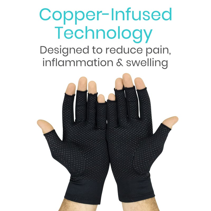 Vive Copper Infused Fingerless Arthritis Compression Gloves (Pair) - Relief for Men, Women, Rheumatoid, Swelling, Carpal Tunnel, Tendonitis, Edema, Hand & Finger Pain - Comfortable Non-Slip (Small) - Image 4