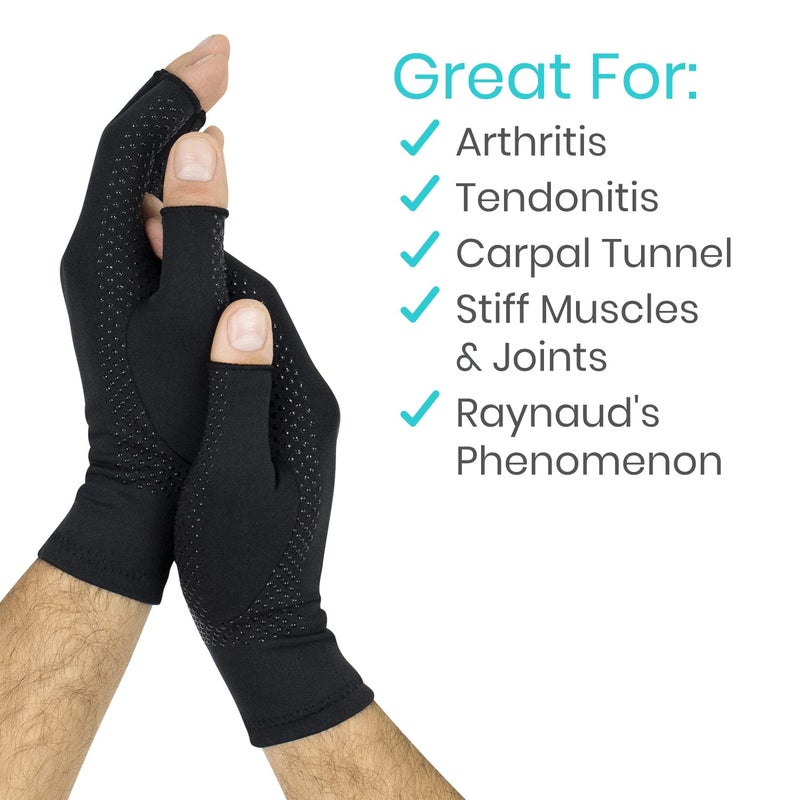 Vive Copper Infused Fingerless Arthritis Compression Gloves (Pair) - Relief for Men, Women, Rheumatoid, Swelling, Carpal Tunnel, Tendonitis, Edema, Hand & Finger Pain - Comfortable Non-Slip (Small) - Image 3