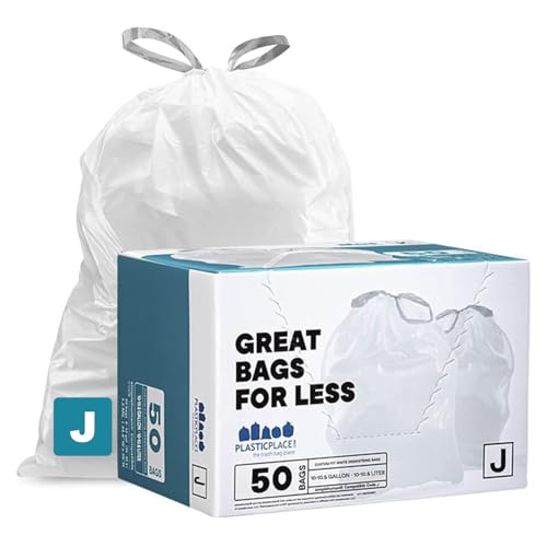 Plasticplace Custom Fit Trash Bags Compatible with Simplehuman Code J 50 Count White Drawstring Garbage Liners 10-10.5 Gallon 21"x28" Tear-Resistant LLDPE Bags for Kitchen Bathroom & Office - Image 1