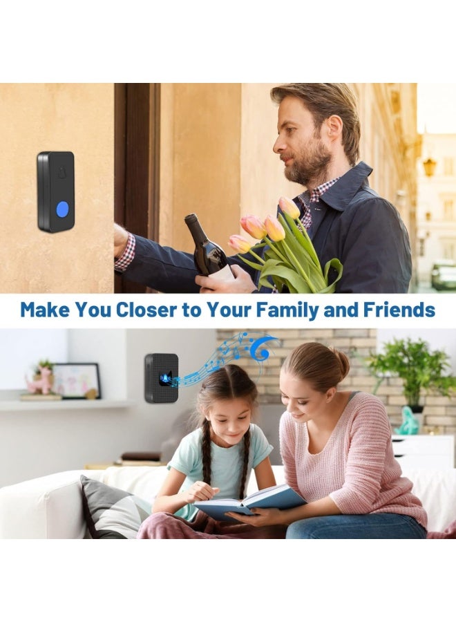 Noorly Wireless Doorbell, Door Chime with 55 Melodies, Battery-Powered House Bell with 400m Range, Waterproof Outdoor Transmitter, Flashing LED, 5 Volume Levels, Battery Operated Expandable Bell for Home Office, Black - Image 5
