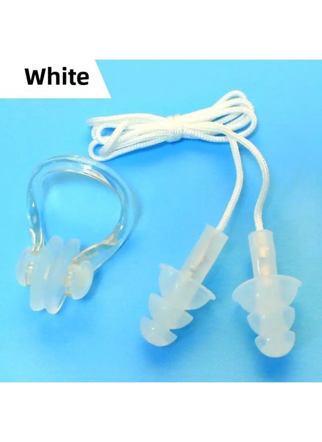 Generic Silicone Swimming Special Nose Clip Silicone Anti-soft Nose Diving Swimming Adults And Children Universal Anti-choking Nasal Plug-Colour:White Anti-falling Corded Earplugs + Nose Clip - Pack Of Three  - Image 1