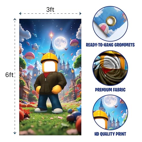IndoTribe Photo Booth Face in The Hole for Kids Birthday Decorations 6x3ft Gamer Birthday Party Decorations Fabric Photo Booth Backdrops Photo Booth Props Kids Video Game Party Decorations Background - Image 4