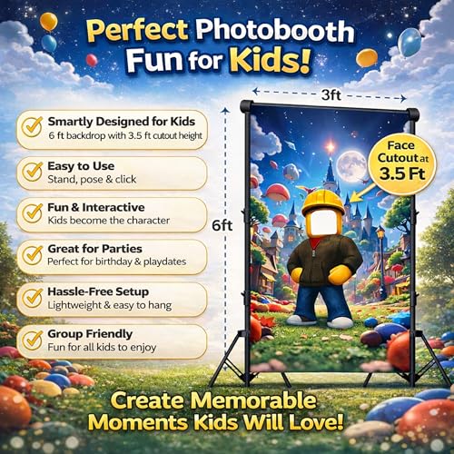 IndoTribe Photo Booth Face in The Hole for Kids Birthday Decorations 6x3ft Gamer Birthday Party Decorations Fabric Photo Booth Backdrops Photo Booth Props Kids Video Game Party Decorations Background - Image 2