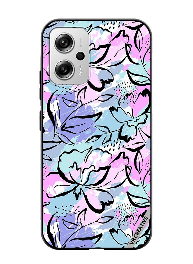 VR CREATIVE Protective Case Cover For Xiaomi Redmi Note 11T Pro Abstract Flowers Print Design Multicolour 