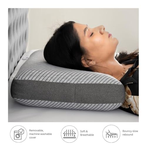 Wakefit Memory Foam Pillow | 1 Year Warranty | Orthopedic Pillows for Neck Pain, Pillow Memory Foam, Memory Pillow for Sleeping (23 x 15 x 4 inch, Set of 2 - Light Grey, Medium - Regular) - Image 4