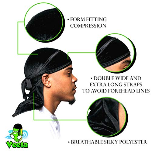 Veeta Superior Velvet Durag - Soft Velvet Durags for Men & Women, Long Double Wide Straps, Silky Durag Liner, Triple Stitched - Image 3