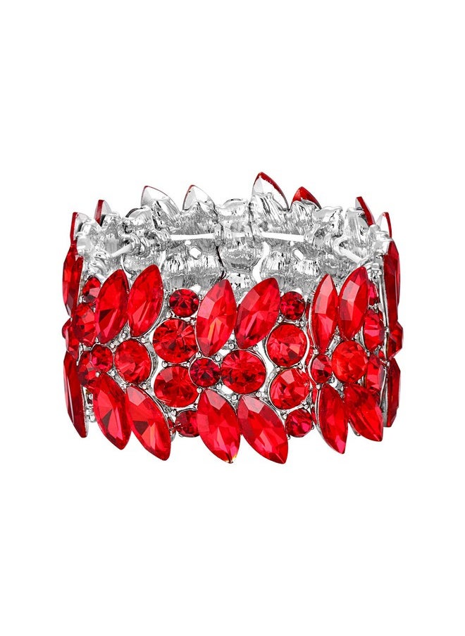 EVER FAITH Women'S Stretch Bracelet Red Marquise Crystal Art Deco Hand Chain Wedding Bridal Jewelry Silvertone  - Image 1