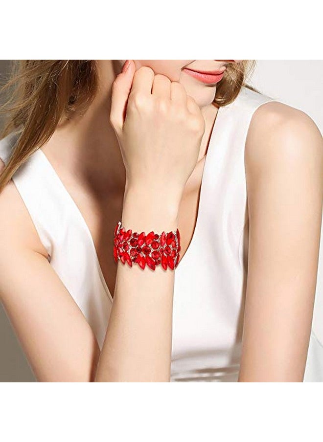 EVER FAITH Women'S Stretch Bracelet Red Marquise Crystal Art Deco Hand Chain Wedding Bridal Jewelry Silvertone  - Image 3