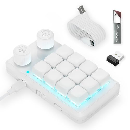 LUKCOZMO Macro Pad Macropad Keyboard Programmable Keypad Customized 12-Key Mini Mechanical Gaming One Handed BT RGB OSU Micro Keyboard Macropad Knob Wireless Receiver&Type C 1m Cable - Image 1