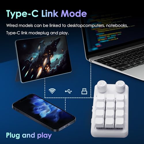 LUKCOZMO Macro Pad Macropad Keyboard Programmable Keypad Customized 12-Key Mini Mechanical Gaming One Handed BT RGB OSU Micro Keyboard Macropad Knob Wireless Receiver&Type C 1m Cable - Image 5