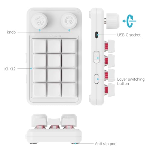 LUKCOZMO Macro Pad Macropad Keyboard Programmable Keypad Customized 12-Key Mini Mechanical Gaming One Handed BT RGB OSU Micro Keyboard Macropad Knob Wireless Receiver&Type C 1m Cable - Image 2