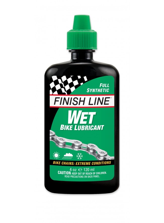 FINISH LINE زيت تشحيم سلسلة الدراجة Finish Line WET، زجاجة ضغط بسعة 4 أونصات - Image 1