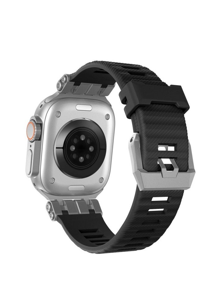 Samu - Apple Watchband For Ultra 1/2 49mm, Series 9/8/7/45mm/44mm/42mm Stainless Steel+TPU Strap Band - Black - Image 1