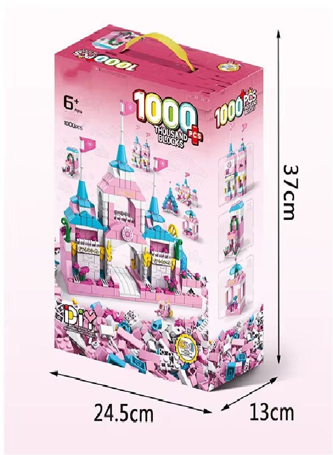 Disney 6-in-1 Disney Castle Building Blocks Set, Princess Castle Building Toys, Pink Palace Toy Set, Pink Princess Castle Building Blocks Set, Ideal Gifts for Kids Age 6+ Year Old (1000 PCS) - Image 1