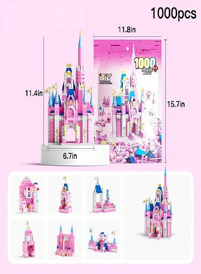 Disney 6-in-1 Disney Castle Building Blocks Set, Princess Castle Building Toys, Pink Palace Toy Set, Pink Princess Castle Building Blocks Set, Ideal Gifts for Kids Age 6+ Year Old (1000 PCS) - Image 3