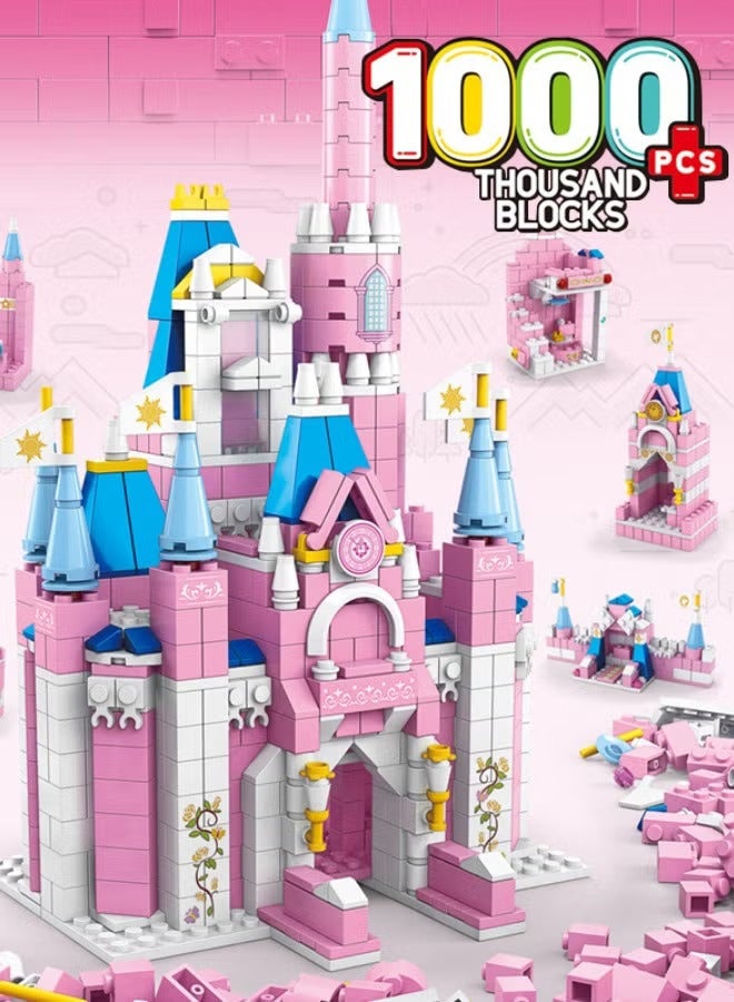 Disney 6-in-1 Disney Castle Building Blocks Set, Princess Castle Building Toys, Pink Palace Toy Set, Pink Princess Castle Building Blocks Set, Ideal Gifts for Kids Age 6+ Year Old (1000 PCS) - Image 4