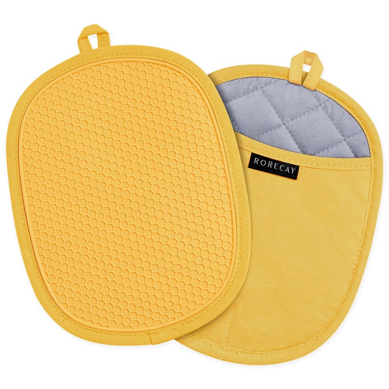 2Pack Silicone Pot Holders for Kitchen Heat Resistant up to 500F NonSlip Large Hot Pads with Pocket Trivets Potholders for Countertops Hot Pots and Pans 98 x 76 Inch Yellow