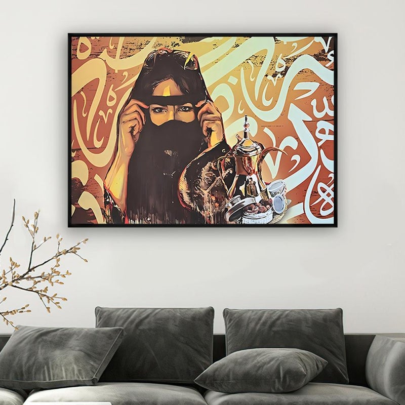 ماركتنا لوحة قماشية بتصميم فتاة عربية مع برواز مجوف مقاس (120x80) قطعة واحدة - Image 2