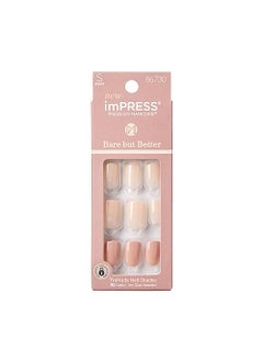 Impress KISS imPRESS No Glue Mani Press On Nails Bare But Better Simple Pleasure Nude Short Size Squoval Shape Includes 30 Nails Prep Pad Instructions Sheet 1 Manicure Stick 1 Mini File 