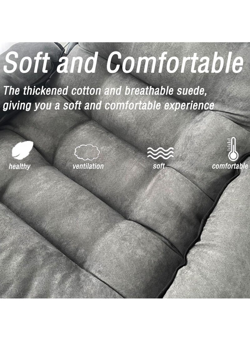 XiuWoo Lazy Chair with Ottoman, Modern Folding Lounge Reclining Leisure Chair with Side Pocket and Armrests, Adjustable Reading Sofa Chair with Footrest for Bedroom/Office/Living Room, Grey - Image 5