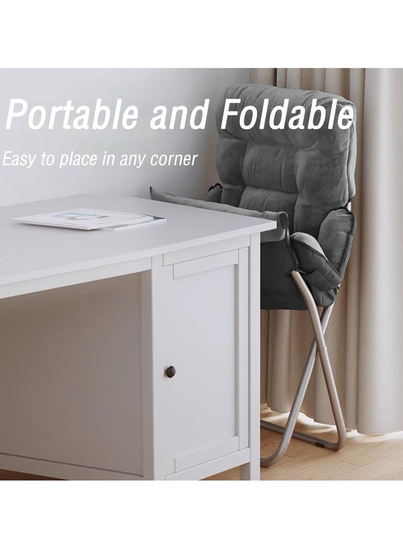 XiuWoo Lazy Chair with Ottoman, Modern Folding Lounge Reclining Leisure Chair with Side Pocket and Armrests, Adjustable Reading Sofa Chair with Footrest for Bedroom/Office/Living Room, Grey - Image 2