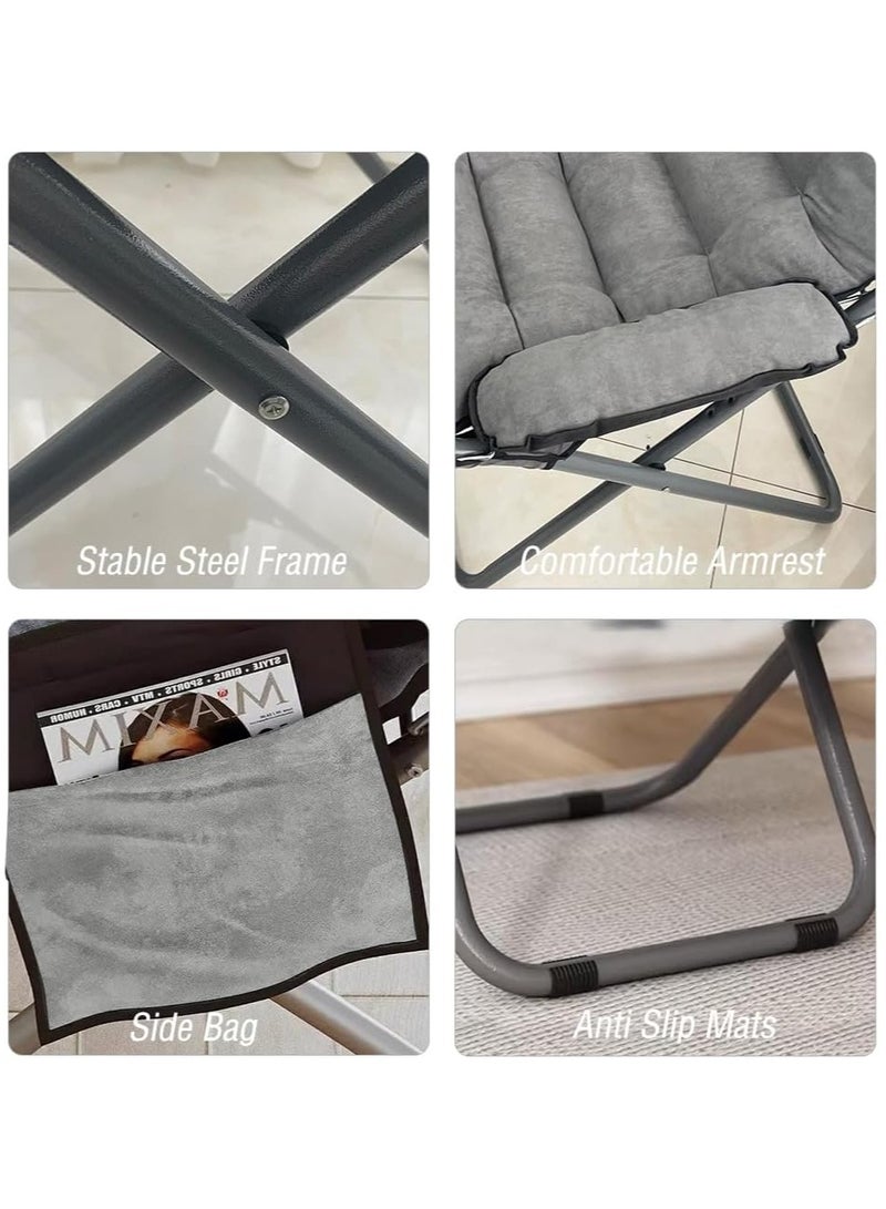 XiuWoo Lazy Chair with Ottoman, Modern Folding Lounge Reclining Leisure Chair with Side Pocket and Armrests, Adjustable Reading Sofa Chair with Footrest for Bedroom/Office/Living Room, Grey - Image 3