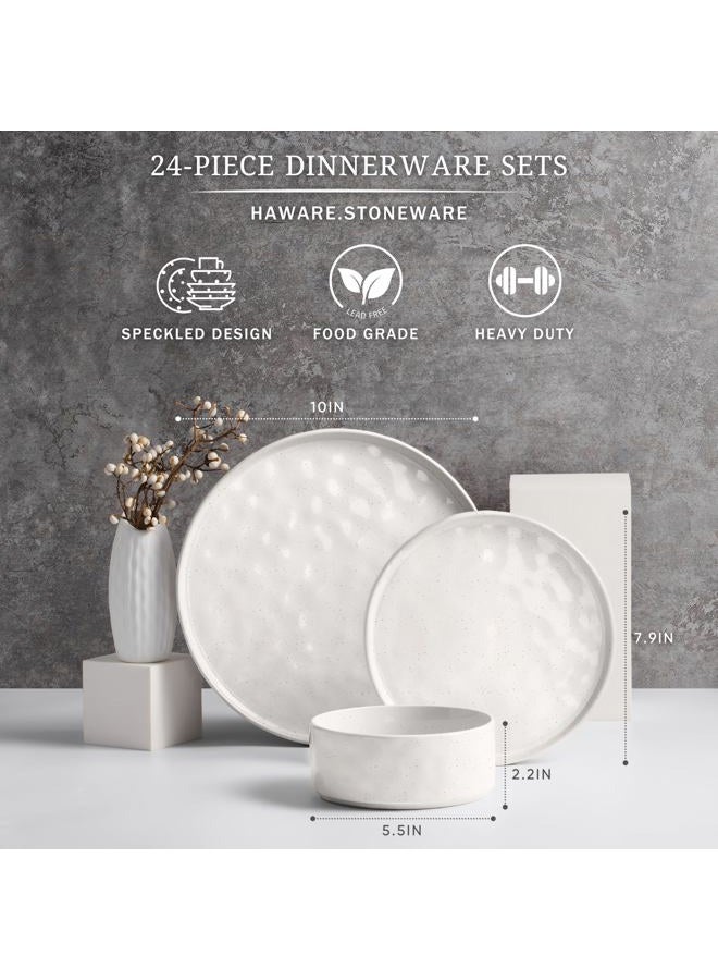 HaWare Dinnerware Sets, 24-Piece Plates and Bowls Set, Stoneware Dish Set for 8, Ceramic Dinnerware for Home Restaurant, Chip and Scratch Resistant, Microwave and Dishwasher Safe, Speckled White - Image 2