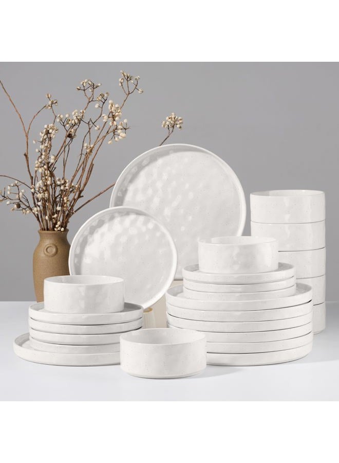 HaWare Dinnerware Sets, 24-Piece Plates and Bowls Set, Stoneware Dish Set for 8, Ceramic Dinnerware for Home Restaurant, Chip and Scratch Resistant, Microwave and Dishwasher Safe, Speckled White - Image 1