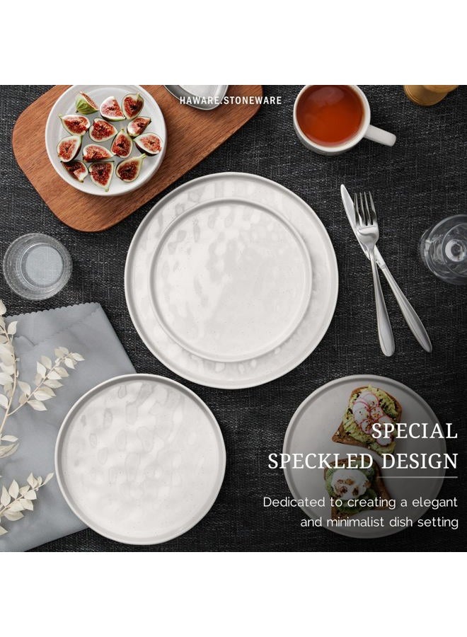 HaWare Dinnerware Sets, 24-Piece Plates and Bowls Set, Stoneware Dish Set for 8, Ceramic Dinnerware for Home Restaurant, Chip and Scratch Resistant, Microwave and Dishwasher Safe, Speckled White - Image 4