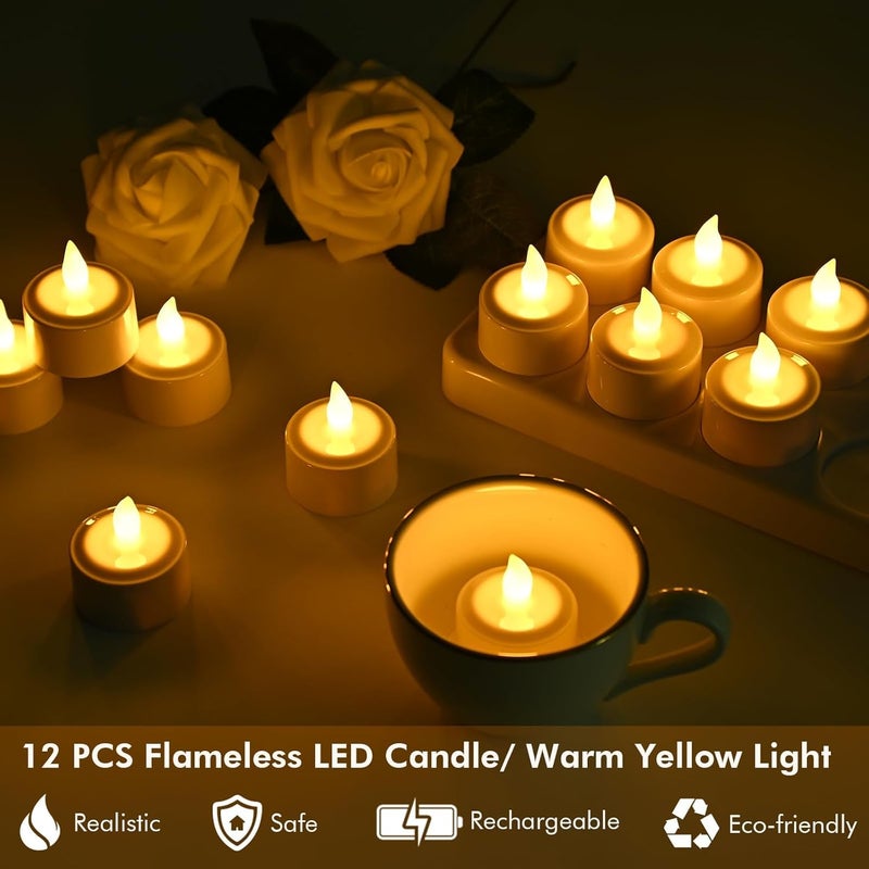 Juego de 12 velas LED recargables sin llama parpadeantes con base blanca y adaptador de CA para el hogar, restaurantes, bodas, decoración de Navidad (sin control remoto) - Image 3