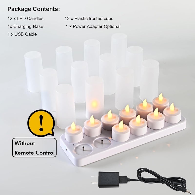 Juego de 12 velas LED recargables sin llama parpadeantes con base blanca y adaptador de CA para el hogar, restaurantes, bodas, decoración de Navidad (sin control remoto) - Image 5