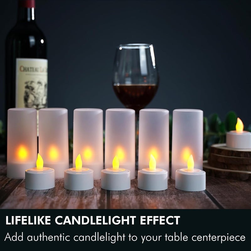 Juego de 12 velas LED recargables sin llama parpadeantes con base blanca y adaptador de CA para el hogar, restaurantes, bodas, decoración de Navidad (sin control remoto) - Image 2