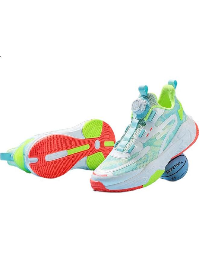 Erke Kids' Training Shoes For Boys Large Kids Summer Knob Basketball Shoes Light Pea Green/Saint Nick Blue Size 37 - Image 1