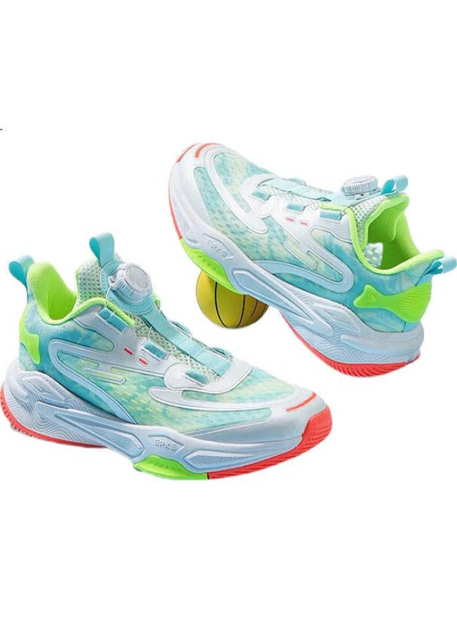 Erke Kids' Training Shoes For Boys Large Kids Summer Knob Basketball Shoes Light Pea Green/Saint Nick Blue Size 37 - Image 3