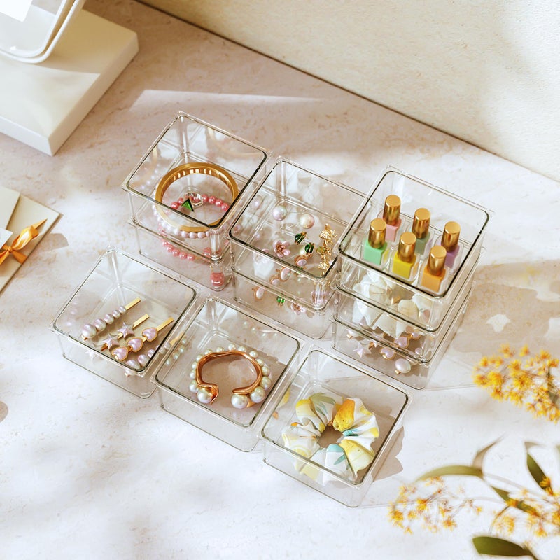 Hudgan 24 Pcs Small Drawer Organizer BinsSet, Stackable Drawer Divider Trays for Makeup Vanity, Bathroom, Office Desk, Straight Sides Tray Perfect for Craft Supplies, Cosmetics - Image 2