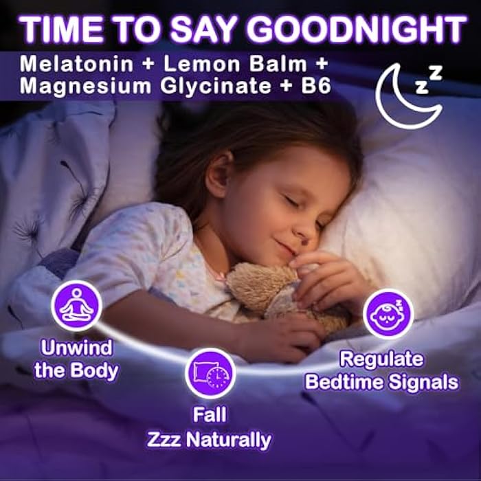 Veyttisy Kids Melatonin Gummy Supplements 1mg - Non-Habit Forming Melatonin Gummies Kids with Chamomile, Lemon Balm, L-Theanine, Magnesium, Zinc for Children Ages 4+ - Non-GMO, Gluten Free, Mixed Berry Flavor - Image 3
